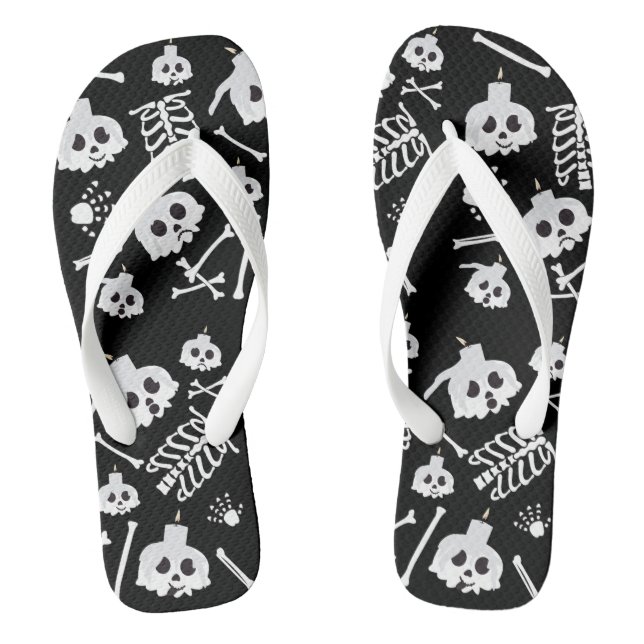 Halloween Skeleton Skull Bones Pattern Thongs (Footbed)