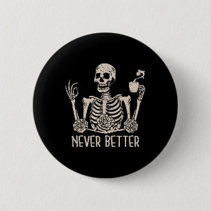 Halloween Skeleton Skull Women Drinking Coffee Nev 6 Cm Round Badge