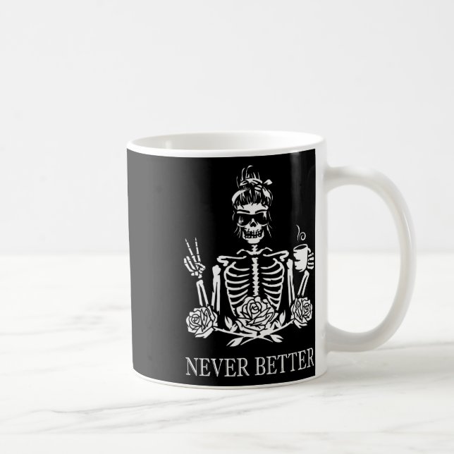 Halloween Skeleton Skull Women Drinking Coffee Nev Coffee Mug (Right)