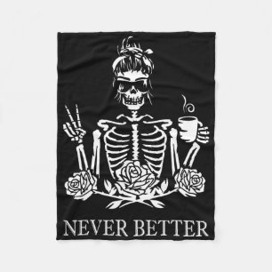 Halloween Skeleton Skull Women Drinking Coffee Nev Fleece Blanket