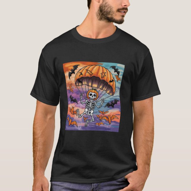 Halloween Skeleton Skydiving T-Shirt (Front)