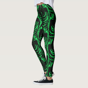 Halloween Skeleton Spooky Doodle Pattern Neon Leggings
