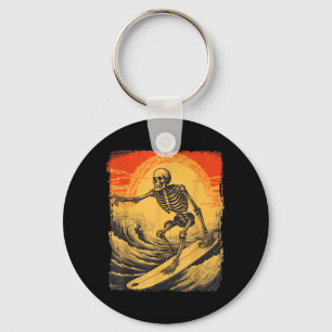 Halloween Skeleton Surfing Surfboard Spooky Season Key Ring