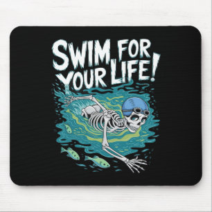 Halloween Skeleton Swimming Swim For Your Life Swi Mouse Pad