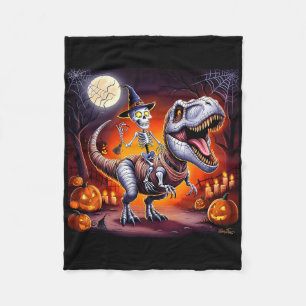 Halloween Skeleton T-rex Ride Fleece Blanket