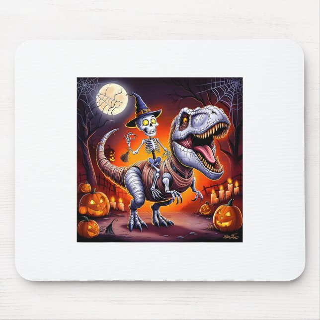 Halloween Skeleton T-rex Ride  Mouse Pad (Front)