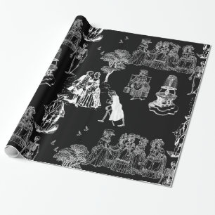 halloween skeleton toile rococo antique skull wrapping paper