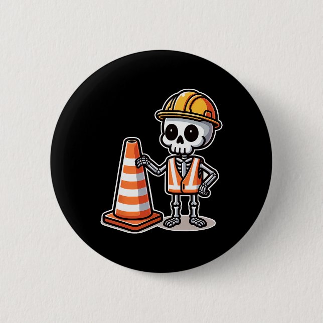 Halloween Skeleton Traffic Cone  6 Cm Round Badge (Front)