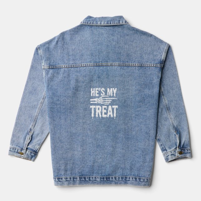 Halloween Skeleton Treat Dripping Typography Desig Denim Jacket (Back)