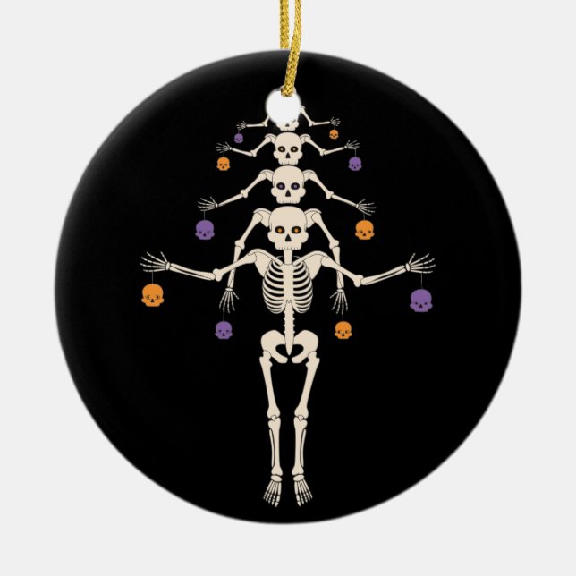 Halloween skeleton tree ceramic ornament (Front)