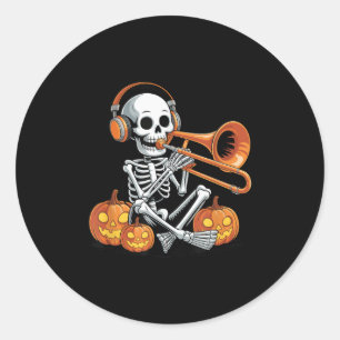 Halloween Skeleton Trombone Trombonist  Classic Round Sticker