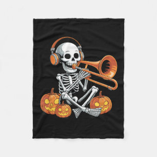 Halloween Skeleton Trombone Trombonist  Fleece Blanket
