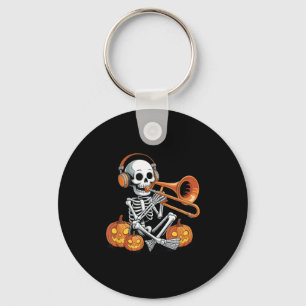 Halloween Skeleton Trombone Trombonist  Key Ring