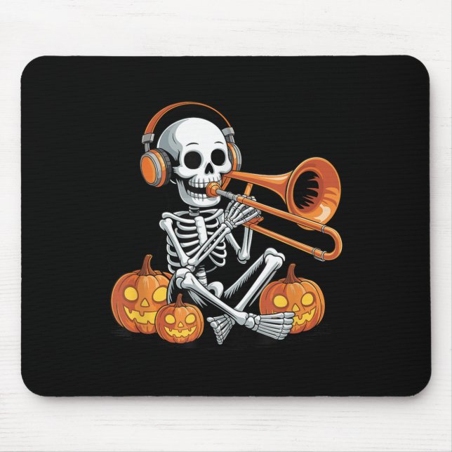 Halloween Skeleton Trombone Trombonist  Mouse Pad (Front)