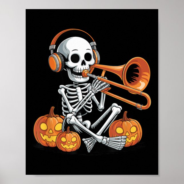 Halloween Skeleton Trombone Trombonist  Poster (Front)