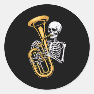 Halloween Skeleton Tuba Tubist  Classic Round Sticker