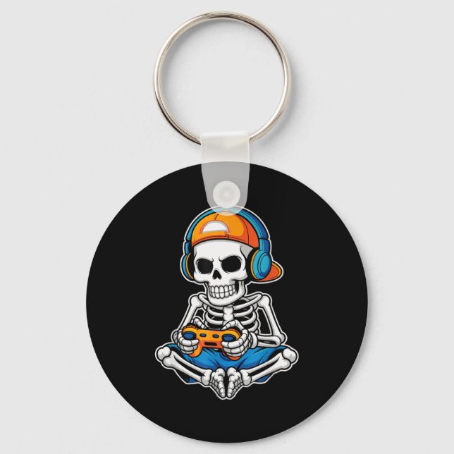 Halloween Skeleton Video Gamer Funny Gaming Boys M Key Ring (Front)