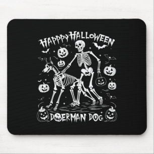 Halloween Skeleton Walking Doberman Dog Mouse Pad