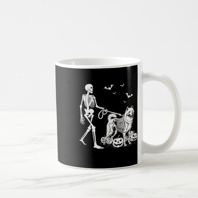 Halloween Skeleton Walking Samoyed Dog  Coffee Mug (Right)
