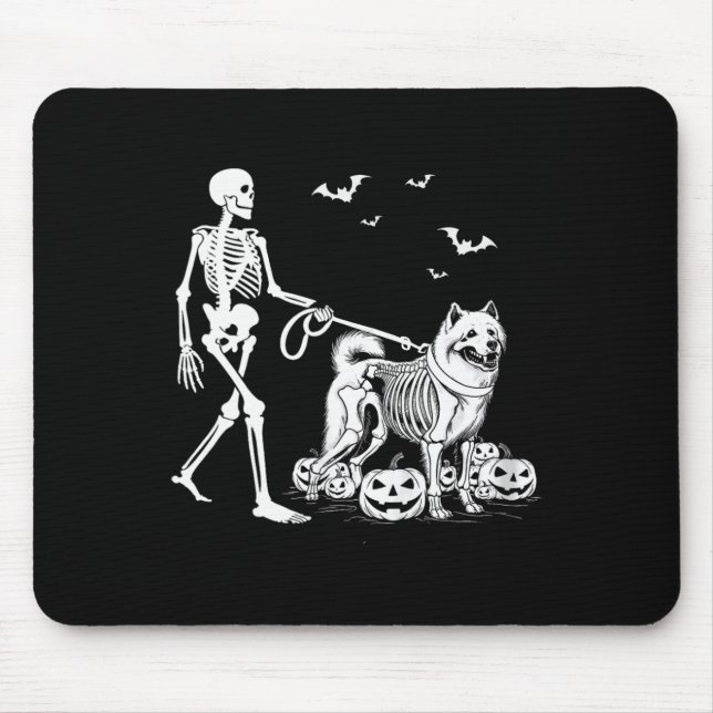 Halloween Skeleton Walking Samoyed Dog  Mouse Pad (Front)