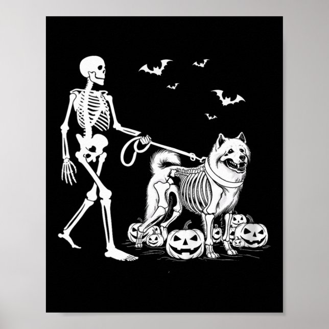Halloween Skeleton Walking Samoyed Dog  Poster (Front)