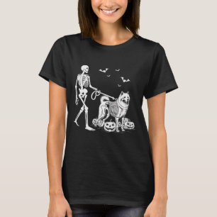 Halloween Skeleton Walking Samoyed Dog T-Shirt