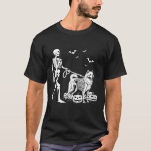 Halloween Skeleton Walking Samoyed Dog T-Shirt