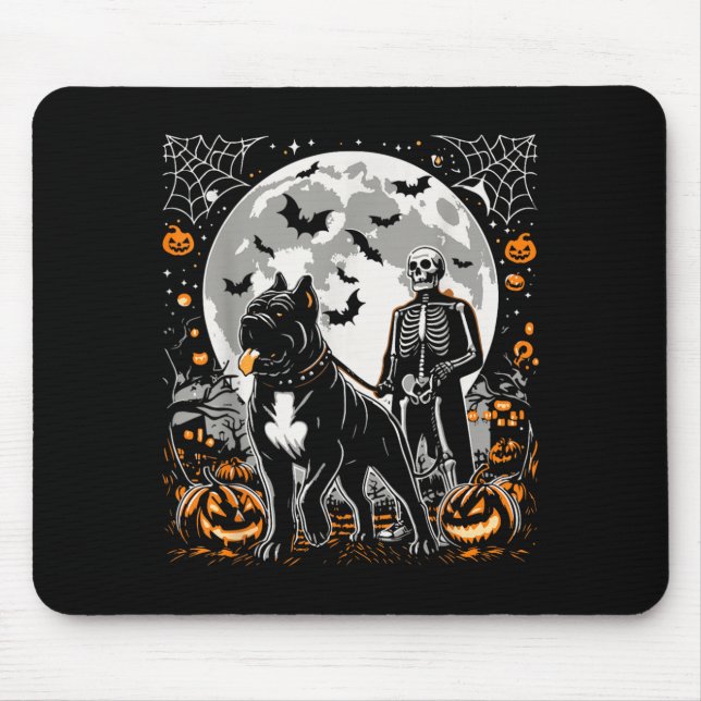 Halloween Skeleton Walking Skeletal Cane Corso Dog Mouse Pad (Front)
