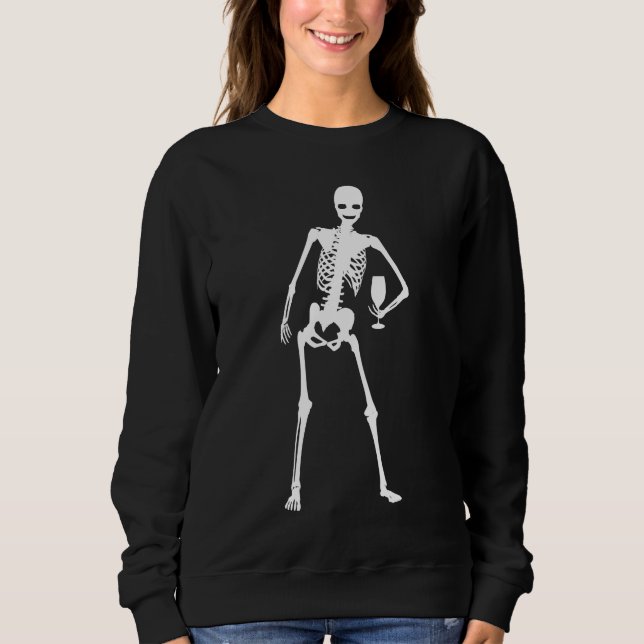 halloween skeleton wine glass creepy funny sweatshirt (Front)