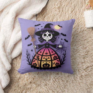 Halloween Skeleton Witch Cushion