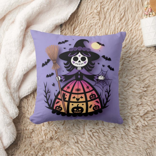 Halloween Skeleton Witch Cushion (Blanket)