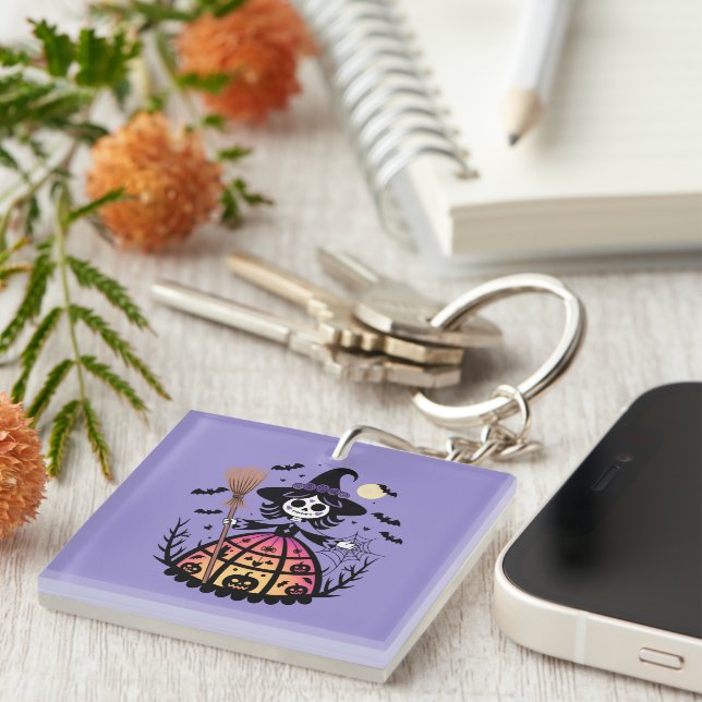 Halloween Skeleton Witch Key Ring (Front Right)