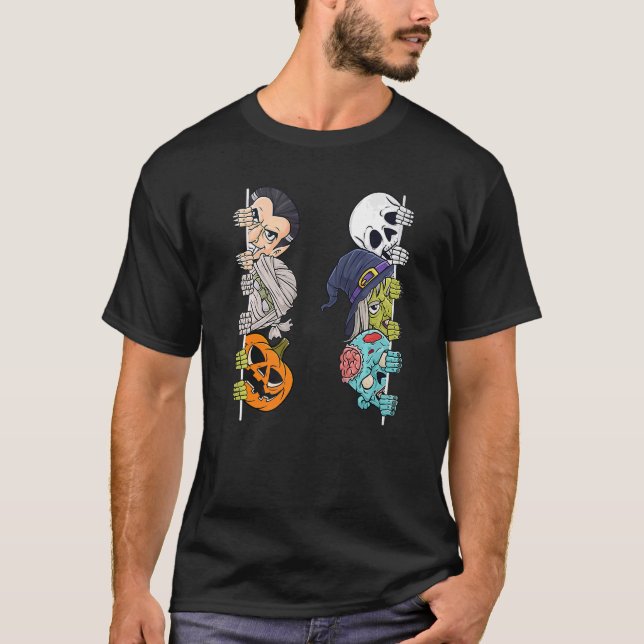 Halloween Skeleton Witch Peeking Zombie Mummy Kids T-Shirt (Front)