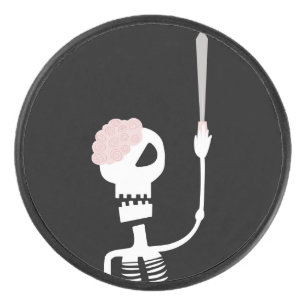 Halloween skeleton with a sword hockey puck