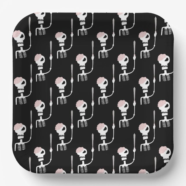 Halloween skeleton with a sword  paper plate (Front)