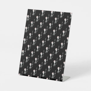 Halloween skeleton with a sword pedestal sign
