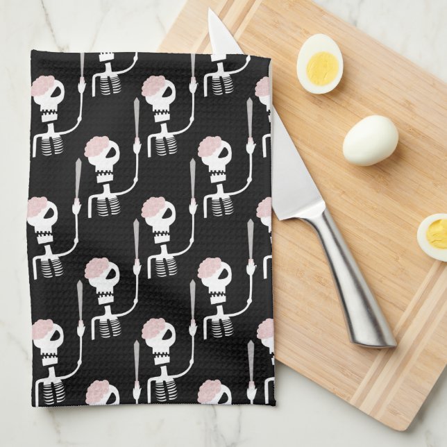 Halloween skeleton with a sword  tea towel (Quarter Fold)