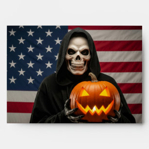 Halloween skeleton with carved pumpkin Envelope