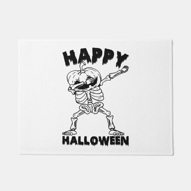 Halloween Skeleton with Pumpkin - Happy Halloween Doormat (Front)