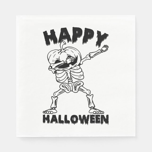 Halloween Skeleton with Pumpkin - Happy Halloween Napkin (Front)