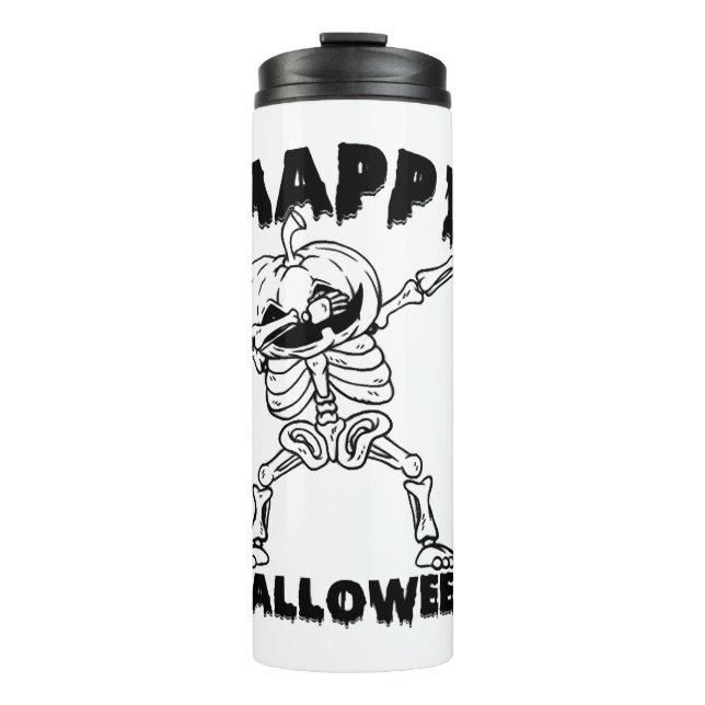 Halloween Skeleton with Pumpkin - Happy Halloween Thermal Tumbler (Front)