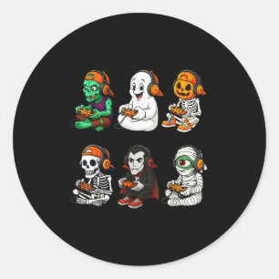 Halloween Skeleton, Zombie Gamer Video Gaming  Classic Round Sticker