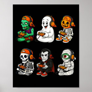 Halloween Skeleton, Zombie Gamer Video Gaming  Poster