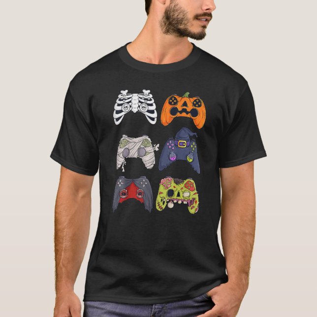 Halloween Skeleton Zombie Gaming Controllers Boys  T-Shirt (Front)