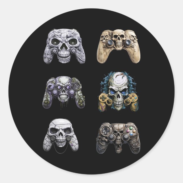 Halloween Skeleton Zombie Gaming Controllers Mummy Classic Round Sticker (Front)