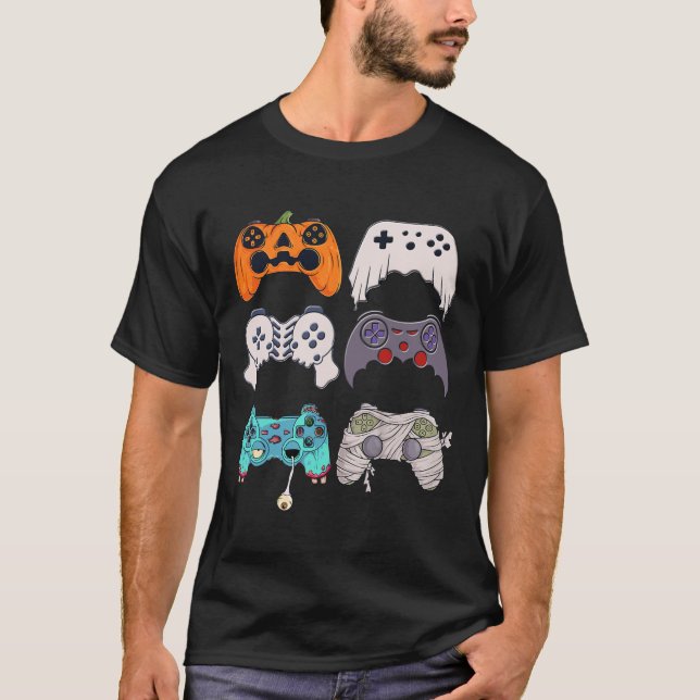 Halloween Skeleton Zombie Gaming Controllers Mummy T-Shirt (Front)