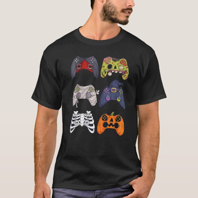 Halloween Skeleton Zombie Gaming Controllers Mummy T-Shirt (Front)