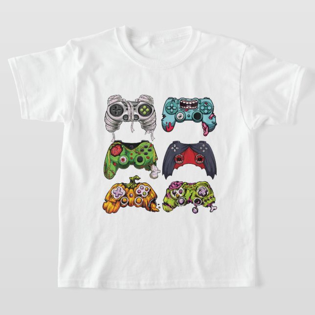 Halloween Skeleton Zombie Gaming Controllers Mummy T-Shirt (Laydown)