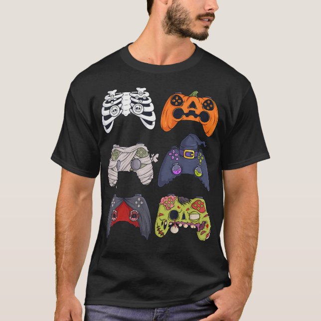 Halloween Skeleton Zombie Gaming Controllers Mummy T-Shirt (Front)