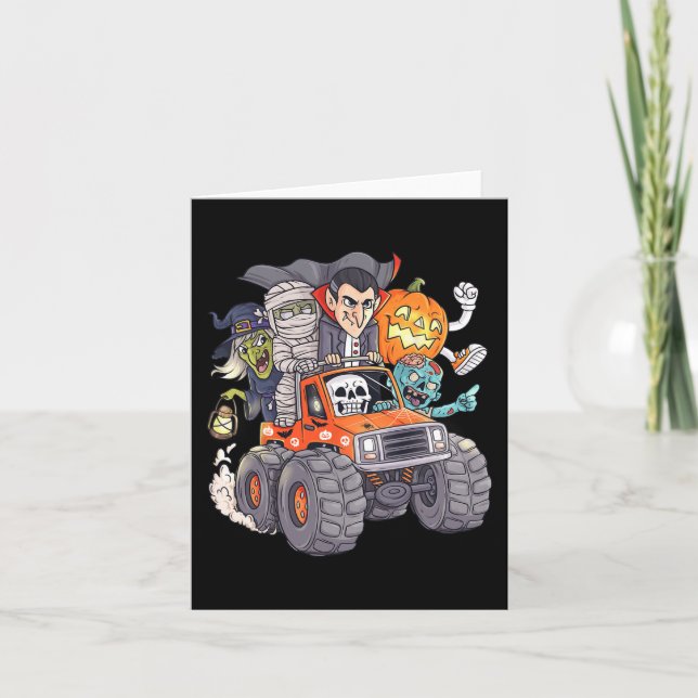 Halloween Skeleton Zombie Monster Truck Vampire Bo Card (Front)